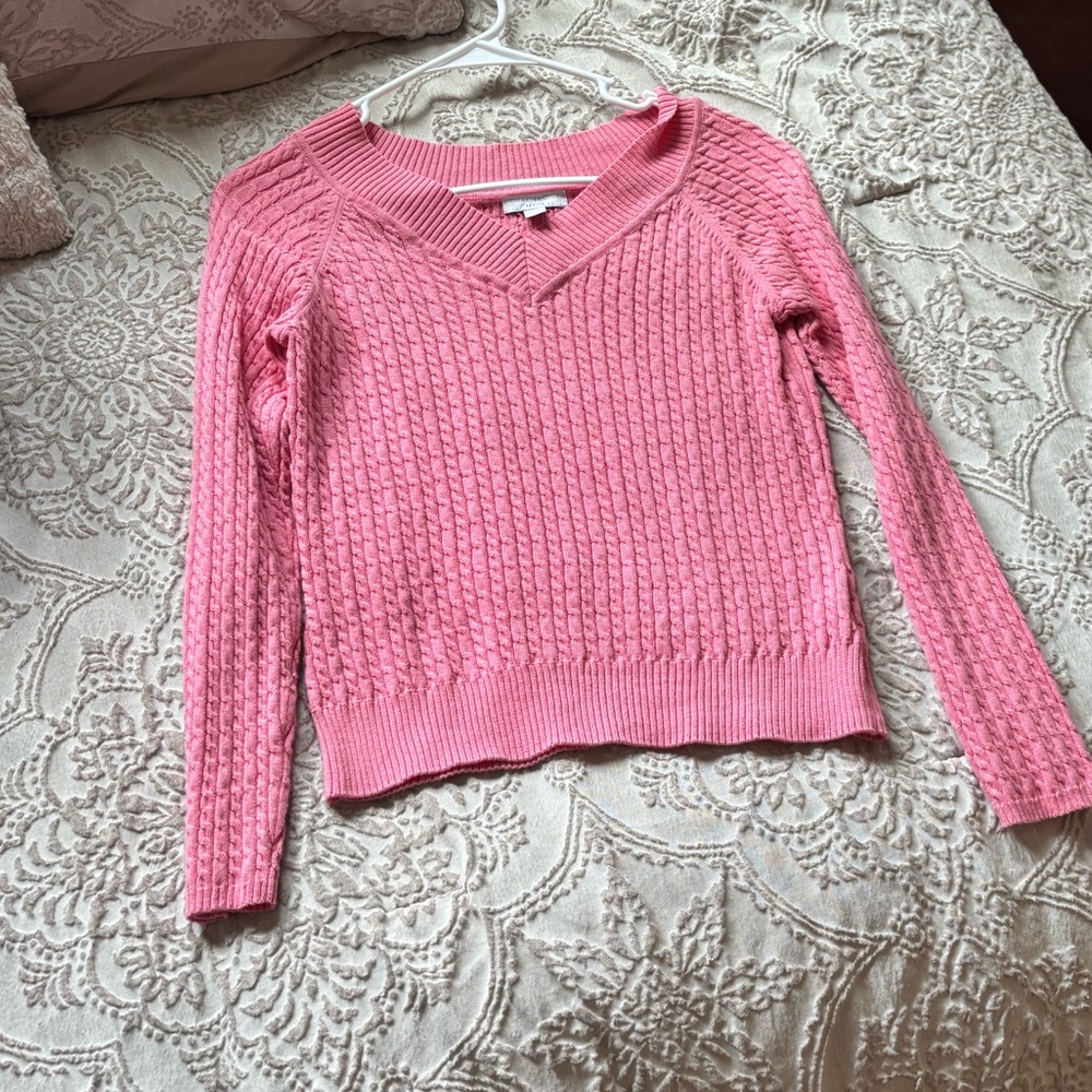 Charter Club Pink Cable Knit V-Neck Sweater